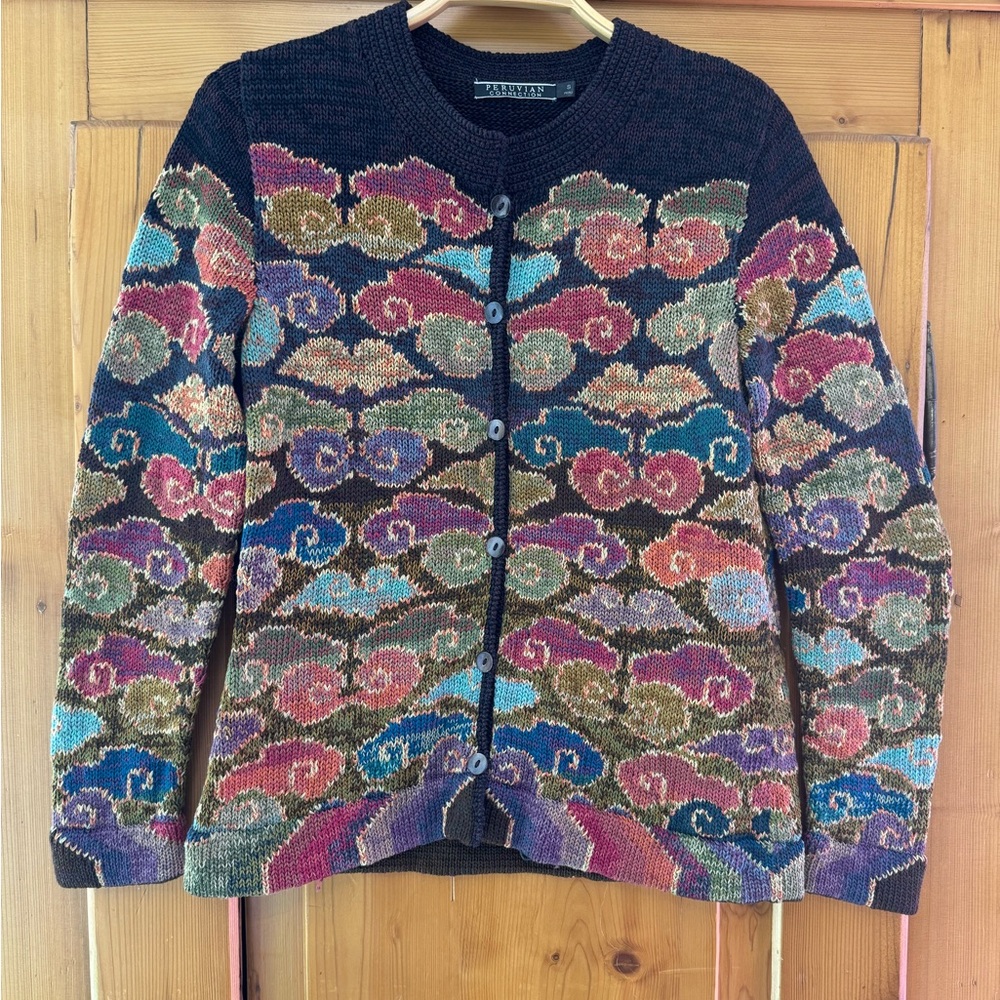 Peruvian Connection Multicolor Patterned Button Cardigan - Small